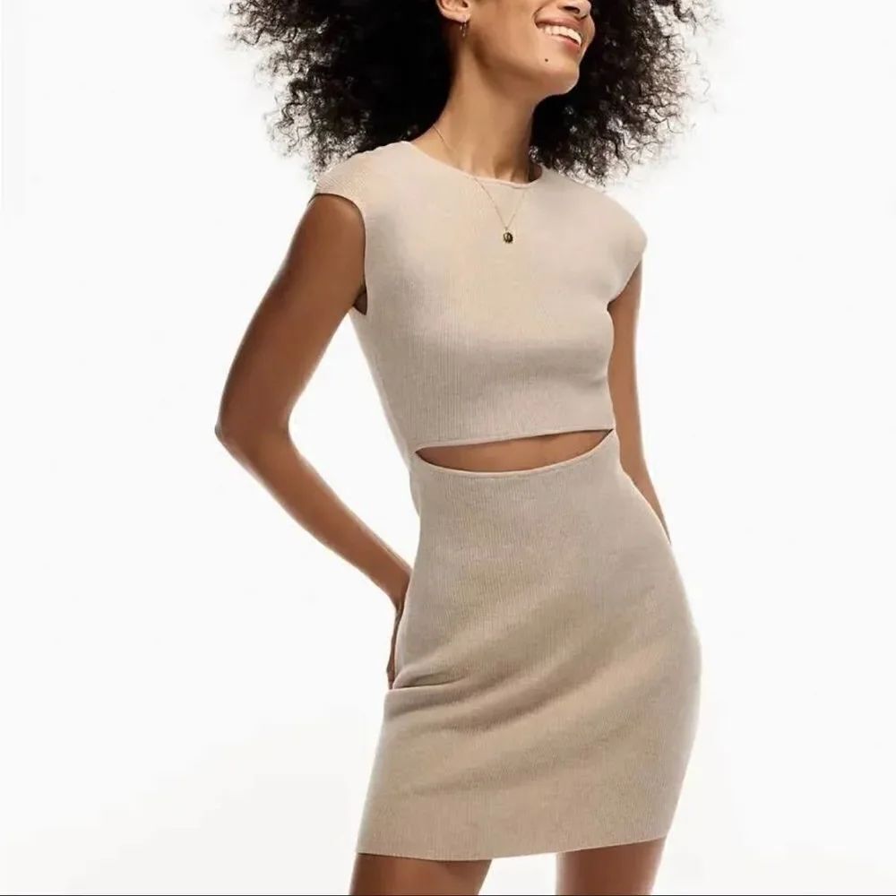 Aritzia Wilfred Free GreyBeige Ribbed Knit CutoutâMini Dress -âL